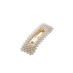 Barrette Clic-clac Rectangulaire Perlée Blanche