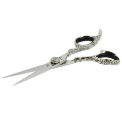 Ciseaux De Coupe Offset Argent Motifs Fleurs 5.5 -Produits Capillaires ciseaux de coupe argente en acier 440c 55 edition limitee 3