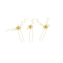 Lot De 3 épingles à Chignon Fleurs Dorées Et Perles