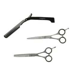 Set Ciseaux Droit Et Effileur + Rasoir 5.5