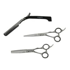 Set Ciseaux Semi-offset Droit Et Effileur + Rasoir 5.5